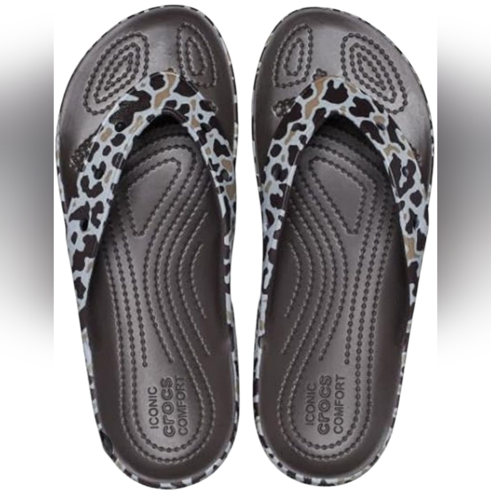 CROCS Black and White Animal Print Sandals